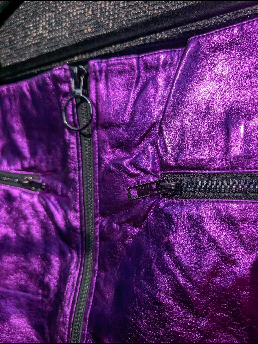 Metallic Purple Or Orange Zip-Front Mini Skirt - Picture 5 of 10